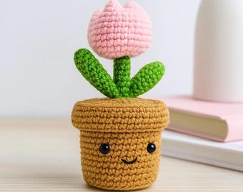 チューリップの植木鉢のかぎ針編みパターン：ホームデコレーションPDF