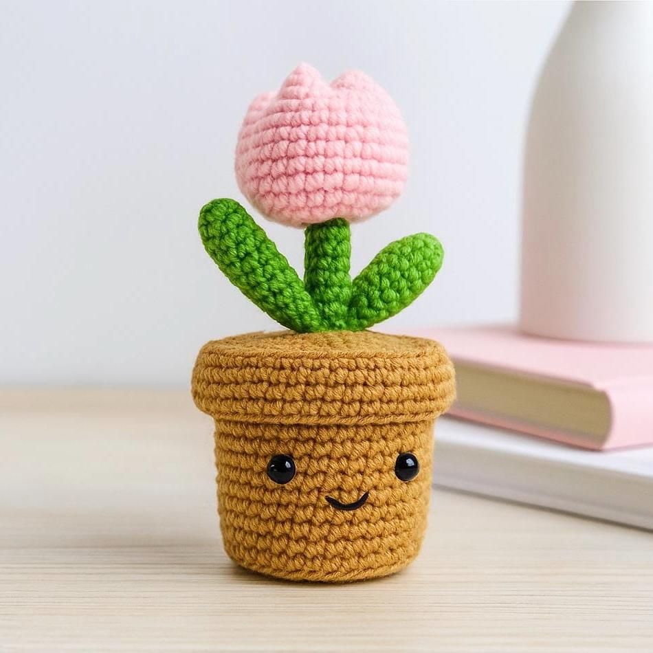 かぎ針編みの鉢植えチューリップのパターン - バレンタインデーギフト