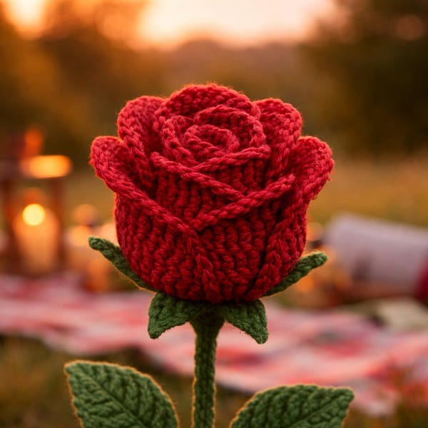 Crochet Rose Pattern -  Valentine's Day Flower Bouquet Gift Floral Decor