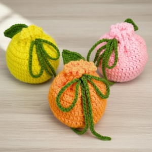 Patrón de bolsa de fruta a crochet - Bolsa de mercado veraniega estilo cottagecore fácil para principiantes con cordón ajustable