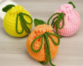 Crochet Fruit Bag Pattern - Easy Beginner Drawstring Summer Cottagecore Market Bag