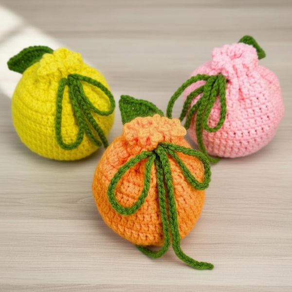 Crochet Fruit Bag Pattern - Easy Beginner Drawstring Summer Cottagecore Market Bag