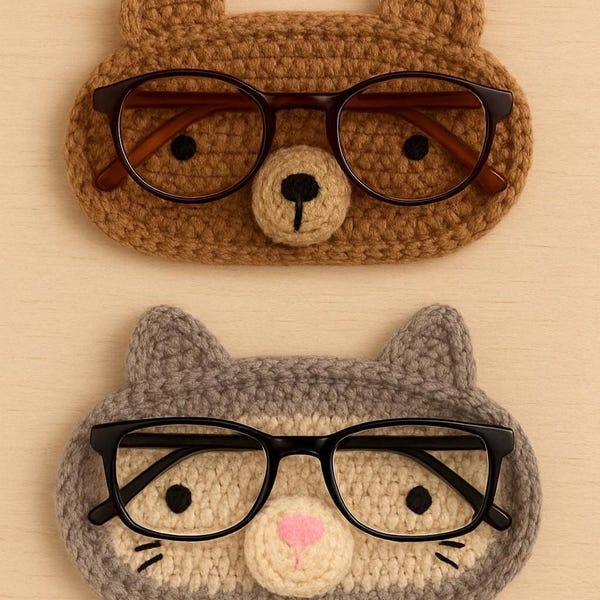 Crochet Bear and Cat Glasses Holder Patterns - Easy Kawaii Amigurumi Eyeglasses Tray Home Decor