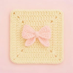 Padrão de quadrado de crochê com laço da vovó - Manta rosa fácil e kawaii para o Dia dos Namorados