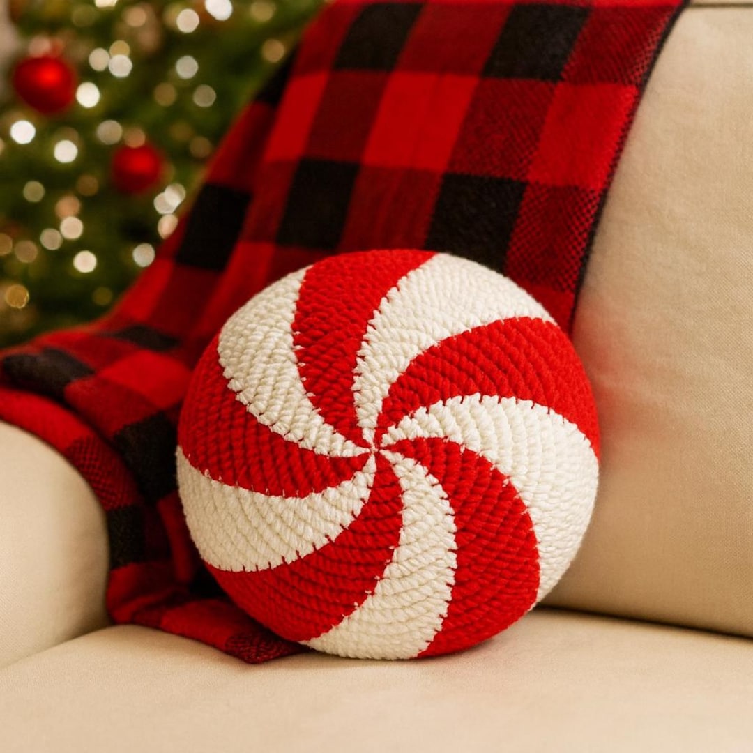 Crochet Christmas Peppermint Pillow Pattern - Easy Beginner Festive ...