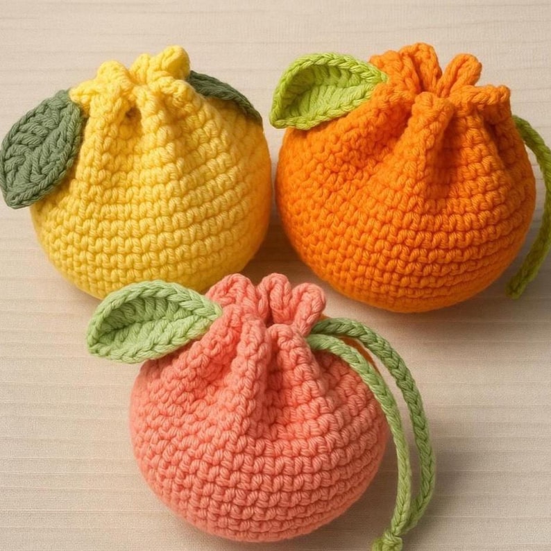 Crochet Fruit Bag Pattern Easy Beginner Drawstring Summer Cottagecore