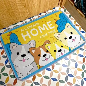 Home Dog Rug|Colorful Cartoon Puppy Mat|Funny Pet Lover Gift|Cute Welcome Mat|Entryway, Kitchen or Kids Room Rug