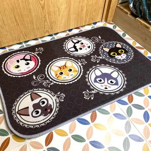 Cat Face Rug|Black Cute Cartoon Pet Mat|Funny Animal Decor|Non Slip Rug for Kitchen, Entry, Bedroom or Gift for Cat Moms