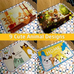 Funny Animal Rugs | Cat & Dog Cartoon Mats | 9 Designs | Washable Non-Slip Rug for Bathroom, Entryway, Bedroom – 16x24 / 16x47 in