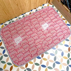 Alfombra de cerdo rosa/Alfombra de animales kawaii/Regalo para amantes de las mascotas/Alfombra divertida estilo granja/Decoración para dormitorio, entrada o cocina