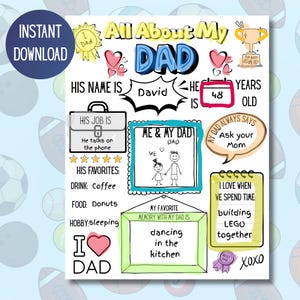 All About My Dad Printable Fathers Day Questionnaire Fathers Day Gift from Kids Coloring Activity for Kids DIY Gift for Dad