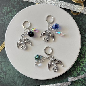 Dragon Charm &  Faceted Crystal Progress Keeper Silver Sparkling Jewelry for knitters Unique Knitting Crochet Gift