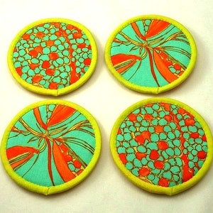 Fabric Coasters, Wild Coasters, Surreal Coasters, Fun Coasters, Abstract Coasters, Round Coasters, Colorful Coasters,  (Set of Four)