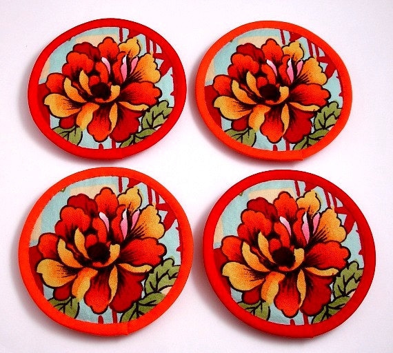 Große Blumen-Untersetzer, lebendige Untersetzer, orange Blumen-Untersetzer, schöne Stoff-Untersetzer, Filz-Untersetzer, runde Untersetzer (4er-Set)
