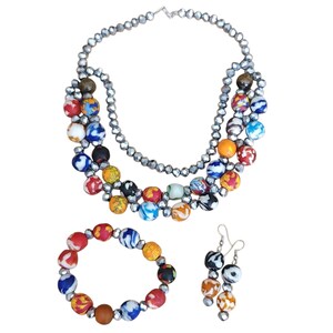 set of 3 AFRICAN handmade trade bead choker statement necklace bracelet earrings