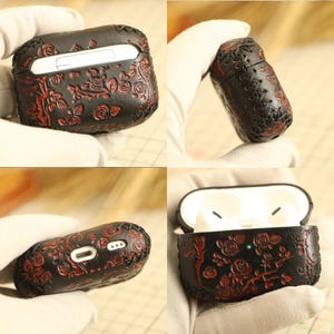 Close-up image of a personalized AirPods 2 leather case made with rich full-grain leather and delicate custom engraving. The elegant unisex design offers a luxurious accessory for Apple users, providing durable protection while expressing personal style — a perfect gift for graduations, Valentine’s Day, or Father's Day.