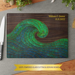Ocean Wave Glass Cutting Board | Kitchen Decor, Wedding Gift, Unique Cookware, Housewarming Present