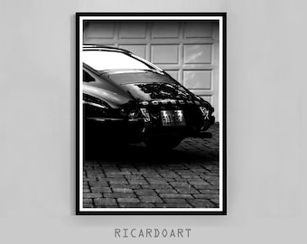 Porsche 911 Black and White Photography Print, Retro Car Wall Art (Digital Download)