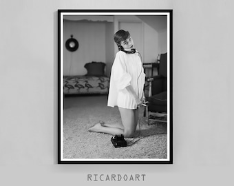 Audrey Hepburn Black and White Photography Print, Retro Movie Scene (Digital Download)
