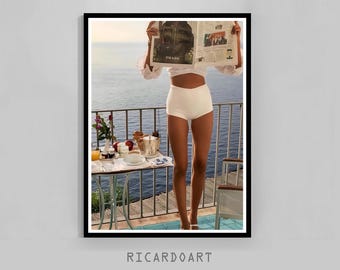 Retro Girl Reading Fashion Magazine Cover Poster, Luxury Wall Art, Chic Room Decor (Digital Download)