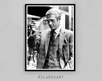 Steve McQueen Poster, Iconic Vintage Hollywood Legend, Photography Prints, Retro Poster, Black and White, Digital Download