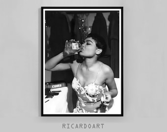 Sultry Jazz Singer Drinking Honey Poster, Black and White Photography Print (Digital Download)