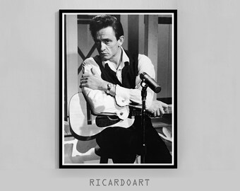 Johnny Cash Poster, Vintage Black and White Photography Print (Digital Download)