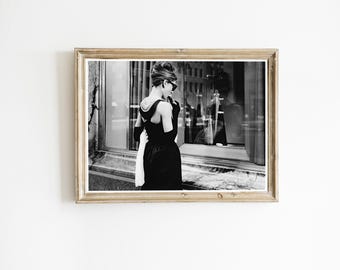 Impresión fotográfica en blanco y negro de Audrey Hepburn, póster de película retro (descarga digital)