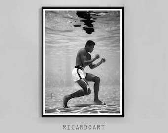 Muhammad Ali, leyenda del boxeo, fotografía impresa en blanco y negro (descarga digital)