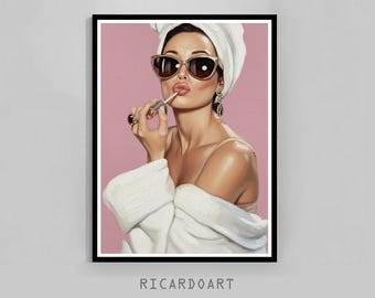 Audrey Hepburn Lipstick Art Print, Old Hollywood Glamour (Digital Download)