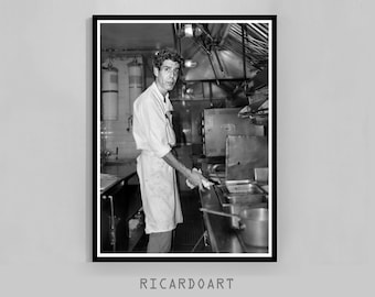 Anthony Bourdain Kitchen Art, Black and White Photography Print (Digital Download)