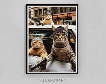 Funny Gangster Cat Poster, Meme Street Photography (Digital Download)