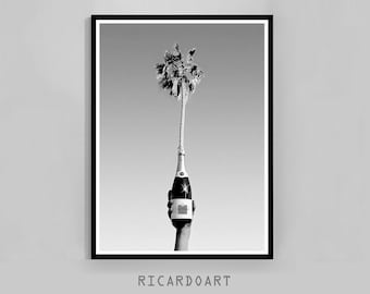 Palm Tree Champagne Photography Print, Vintage Bar Decor (Digital Download)