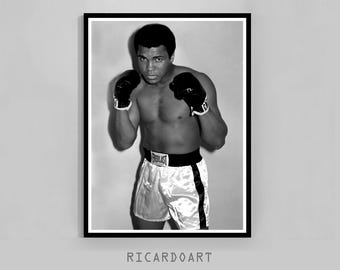 Póster de Muhammad Ali, decoración de leyenda del boxeo, impresiones fotográficas, póster deportivo vintage, lámina de boxeo, blanco y negro, descarga digital