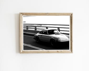 Porsche 911 Print, Retro Black and White Photography (Digital Download)