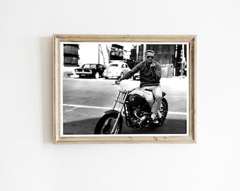 Steve McQueen Motorcycle Print, Iconic Hollywood Legend, Black and White (Digital Download)