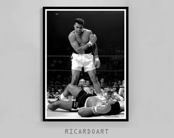 Muhammad Ali Poster, Vintage Boxing Print, Black and White (Digital Download)