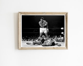 Muhammad Ali, leyenda del boxeo, fotografía impresa en blanco y negro (descarga digital)