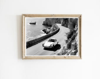 Porsche 911 Print, Black and White Photography, Retro Car Poster (Digital Download)
