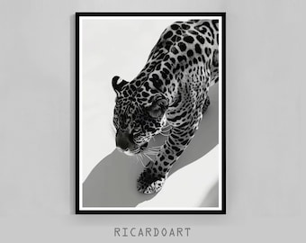 Black and White Leopard Photography Print, Trendy Wall Art (Digital Download)