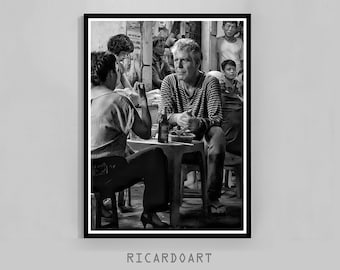Anthony Bourdain Black and White Travel Poster, Retro Kitchen Art (Digital Download)