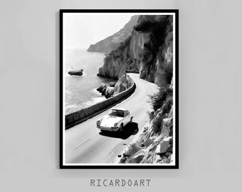 Porsche 911 Poster, Black and White Photography Print (Digital Download)