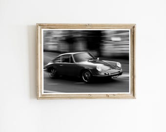 Porsche 911 Poster, Black and White Vintage Car Photography (Digital Download)