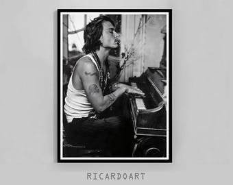 Póster musical vintage de Johnny Depp, fotografía en blanco y negro (descarga digital)