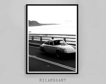 Porsche 911 Poster, Black and White Photography Print (Digital Download)