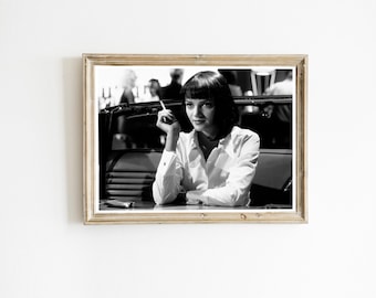 Pulp Fiction Poster, Uma Thurman Poster,  Movie Scene art, Photography Prints, Retro Poster, Black and White, Digital Download