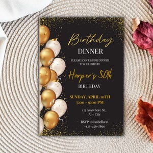 Digital Birthday Dinner Invitation Template, Black Tie Glam Invite, Animated Black Golden Diamond Evite For Men & Women, Self Editable eCard