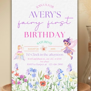Fairy First Birthday Invitation Girl, Boho Fairy 1st Birthday Invite, Garden, Enchanted Garden Fairy Invitation, Fairy Invite, Digital