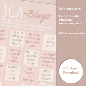 Spiel für JGA Idee für Junggesellinnenabschied Partyspiel JGA Bingo lustiges spiel download für Brautparty Team Braut Hochzeit Trauzeugin
