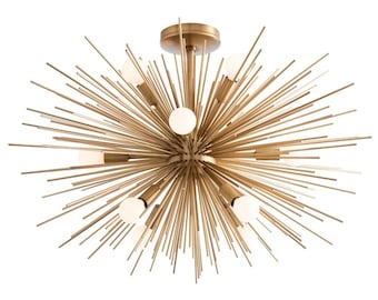 Mid Century Sputnik Chandelier Italian Style Brass Starburst Pendant